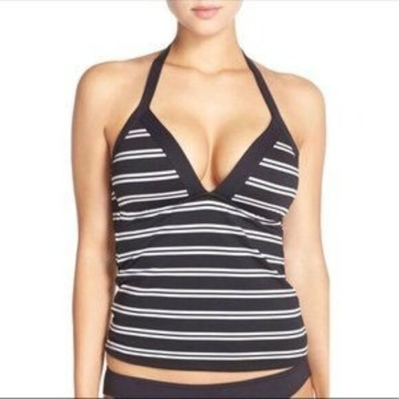 La Blanca Other - EUC La Blanca Black/White Striped "Dapper Derby" Halter Tankini Size 12 (36-38C)